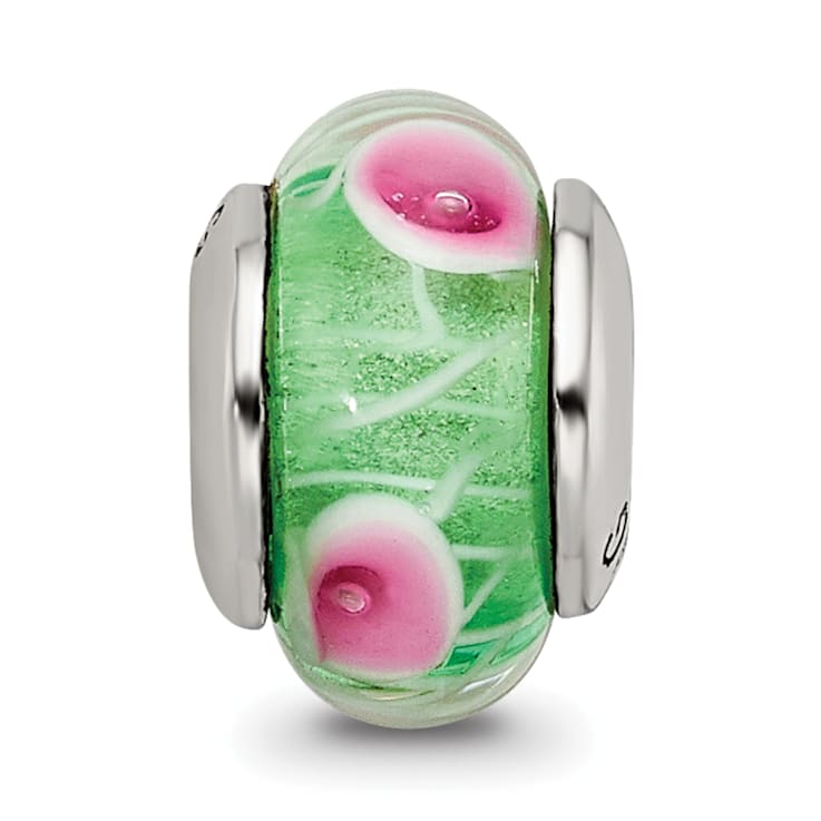 Sterling Silver Green Hand-blown Glass Bead