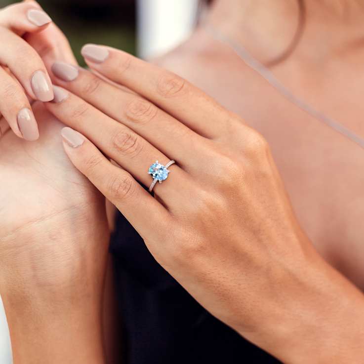 Sky Blue Topaz & Diamond 10K White Gold Ring 3.9ctw