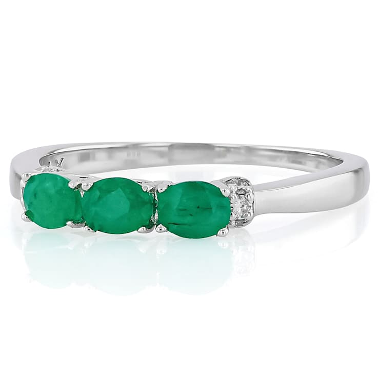 Emerald And Lab-Grown Diamond Three-Stone Ring In Sterling Silver
