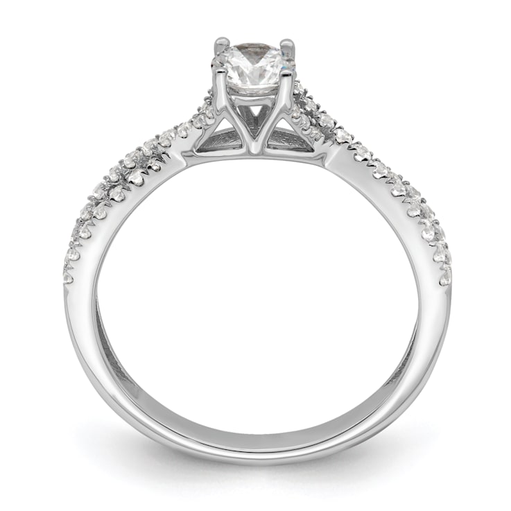Rhodium Over 14K White Gold Polish Round Diamond Engagement Ring 0.63ctw