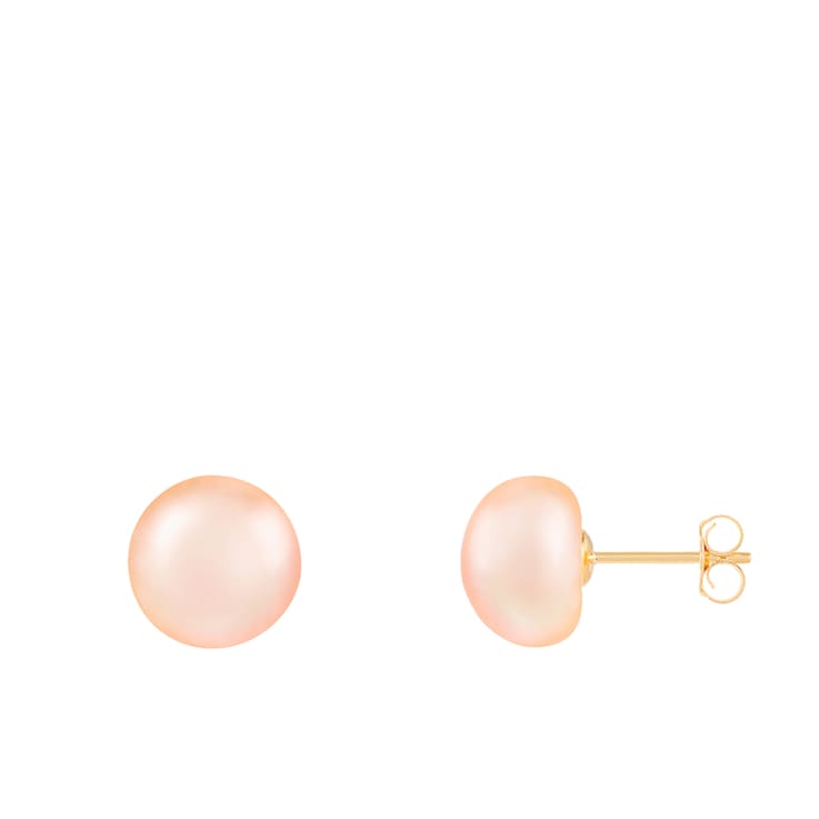 14k Yellow Gold 9-10mm Pink Freshwater Pearl Stud Earrings