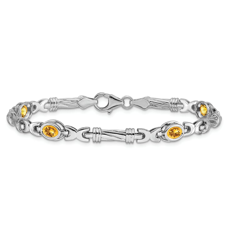 Rhodium Over 14k White Gold Citrine Bracelet