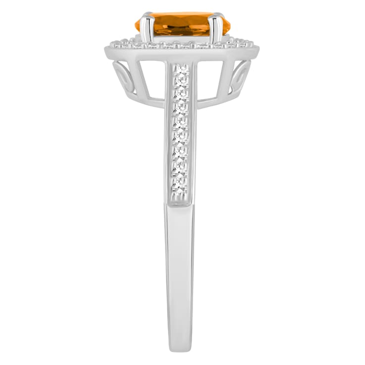 7mm Round Citrine 1/5 ctw Diamond Rhodium Over Sterling Silver Halo Ring