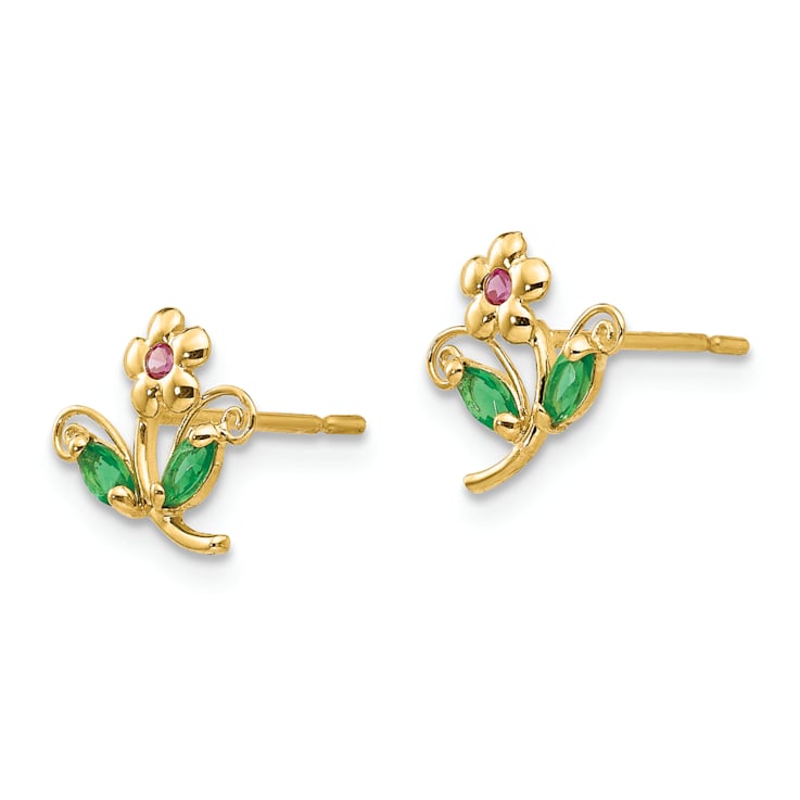 14K Yellow Gold Cubic Zirconia Children's Flower Post Earrings