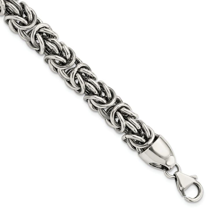 Sterling Silver Polished and Antiqued 8.5 Inch Byzantine Bracelet