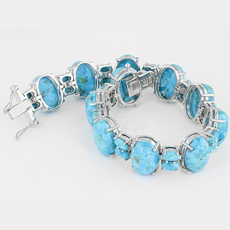 Turquoise Oval Cabochon Bracelet In Sterling Silver