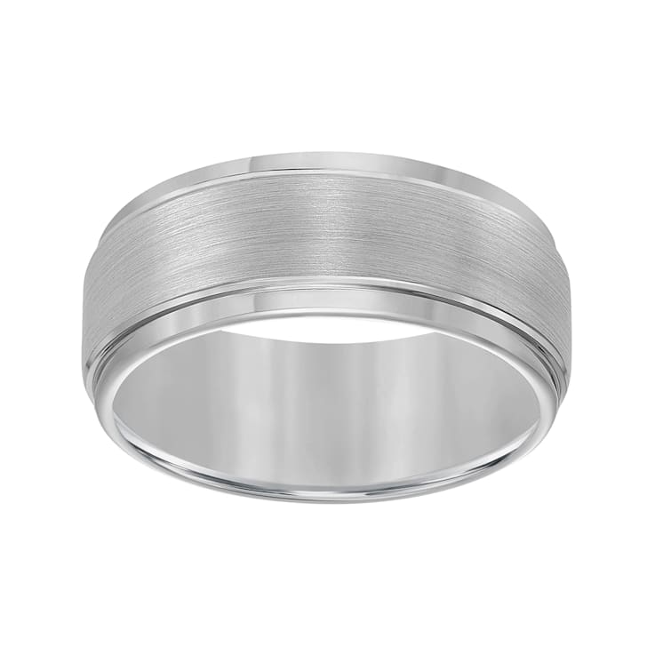 9mm Step-Edge Comfort Fit Band in Gray Tungsten Carbide with Brushed Finish