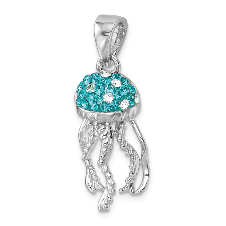 Rhodium Over Sterling Silver Polished Crystal Jellyfish Pendant
