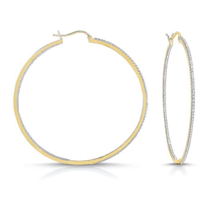 Clear CZ , Two-Tone Plating Rhodium & 14k Gold Plated over Brass
Slim Large Hoop Earrings
