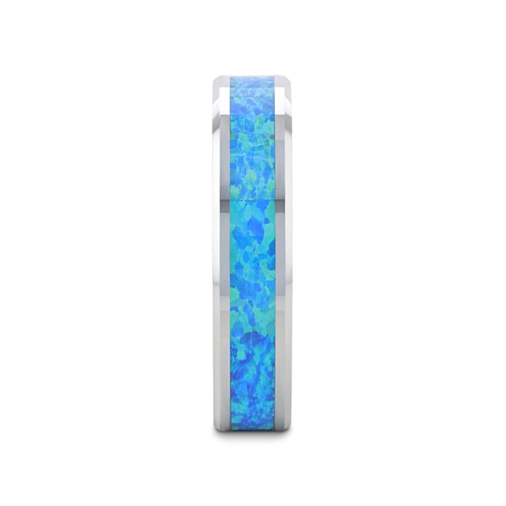 QUASAR Tungsten Wedding Band with Blue Green Opal Inlay 4mm