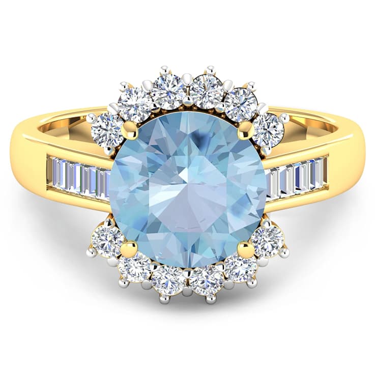 3.33ctw Blue Aquamarine and Diamond 14K Yellow Gold Halo Ring