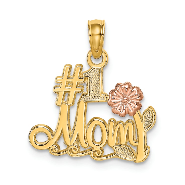 14K Two-Tone Number 1 MOM Script with Flower Charm