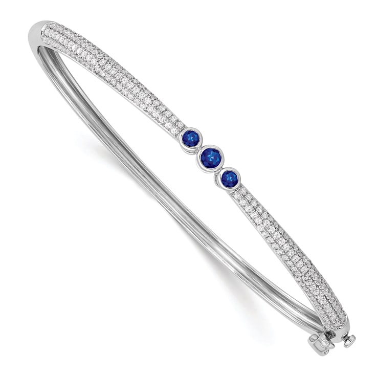 Rhodium Over 14K White Gold Lab Grown Diamond and Lab Created Blue
Sapphire Bangle 1.18ctw