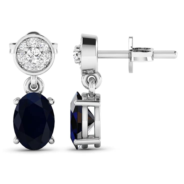 1.50ctw 14K White Gold Blue Sapphire and White Diamond Halo Earrings