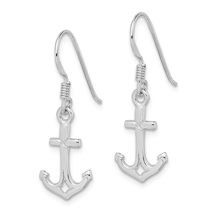 Rhodium Over Sterling Silver Anchor Earrings