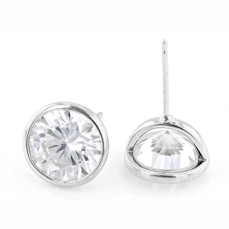 Large Bezel Set CZ Stud Earrings In Sterling Silver