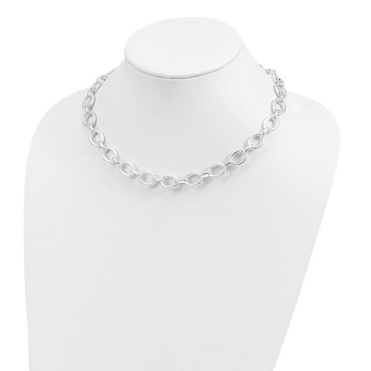 Sterling Silver Polished Fancy Link Necklace
