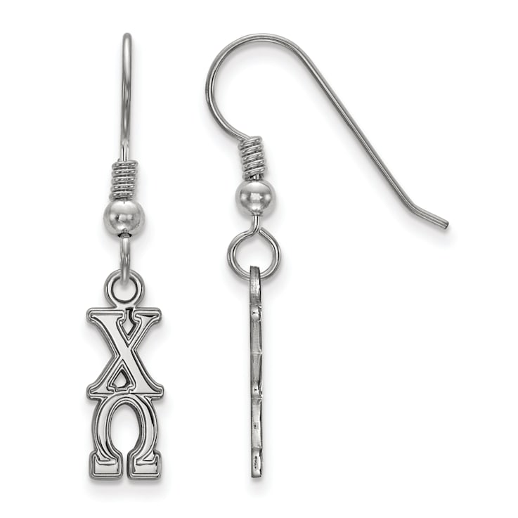 Rhodium Over Sterling Silver LogoArt Chi Omega Small Dangle