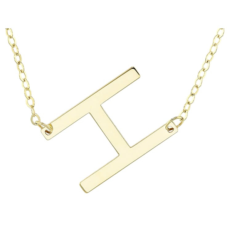 Sideways Initial H Necklace In Solid 14K Yellow Gold 18 Inch