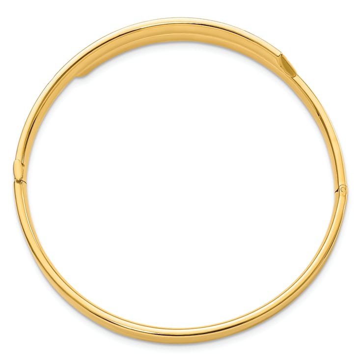 14k Yellow Gold Polished and Diamond-Cut Overlap Hinged Bangle