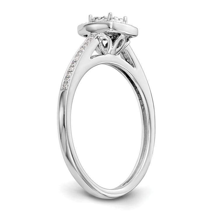 Rhodium Over 14K White Gold Lab Grown Diamond Cluster Engagement Ring 0.202ctw