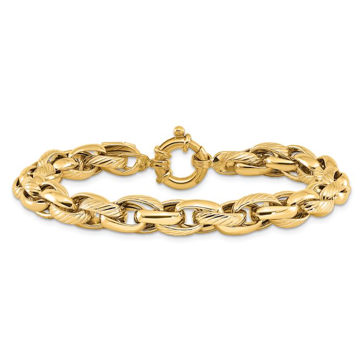 14k Yellow Gold 7.31mm Polished and Textured Link Bracelet