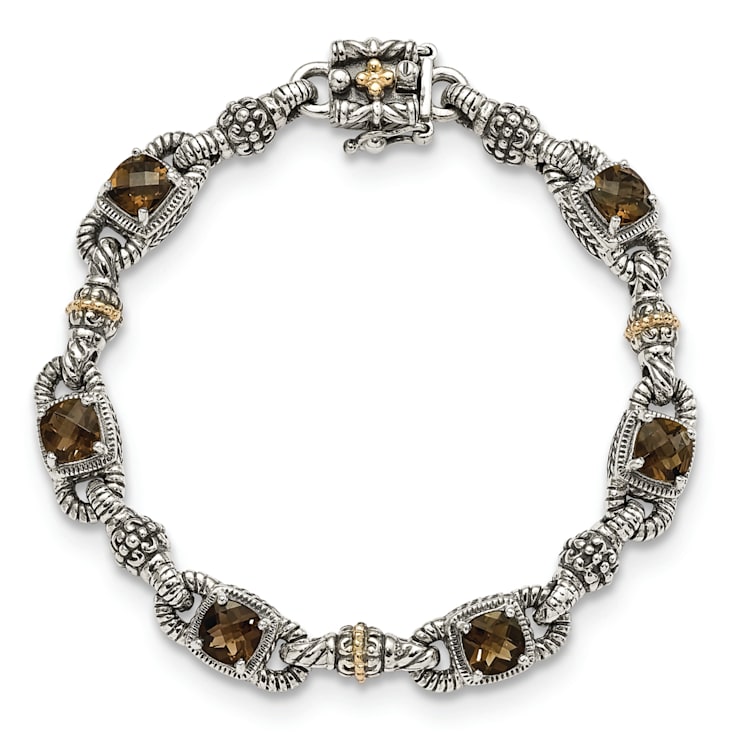 Sterling Silver with 14K Gold Over Sterling Silver Accent Oxidized Smoky
Quartz Bracelet