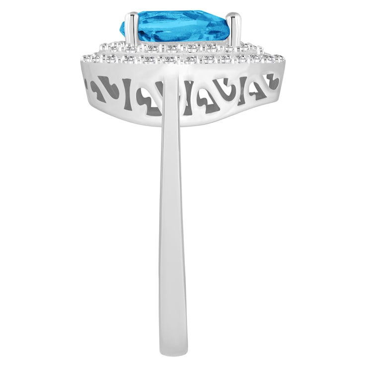 8x5mm Pear Shape Swiss Blue Topaz And White Topaz Rhodium Over Sterling
Silver Double Halo Ring
