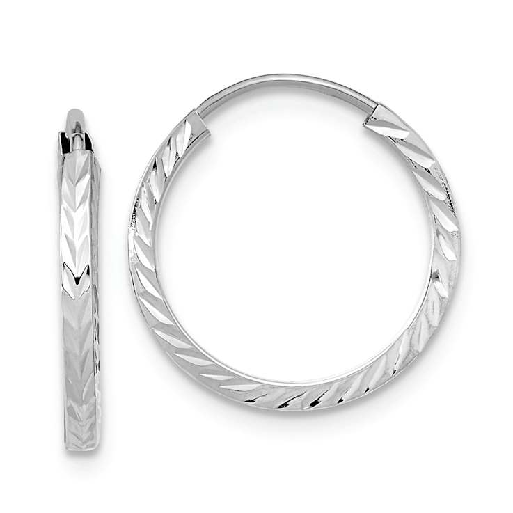 Rhodium Over 14k White Gold 9/16" Diamond-Cut Square Tube Endless
Hoop Earrings