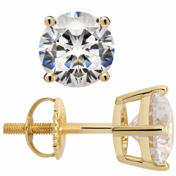 White Cubic Zirconia 14k Yellow Gold Studs With Velvet Gift Box 2.50ctw