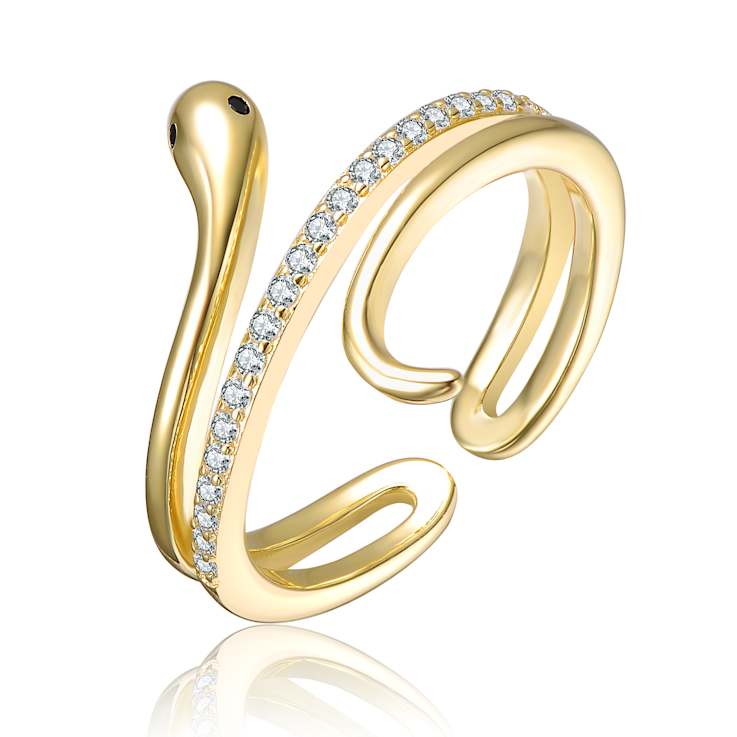Serpent CZ Pave Bypass Ring In 14K Gold Over Brass