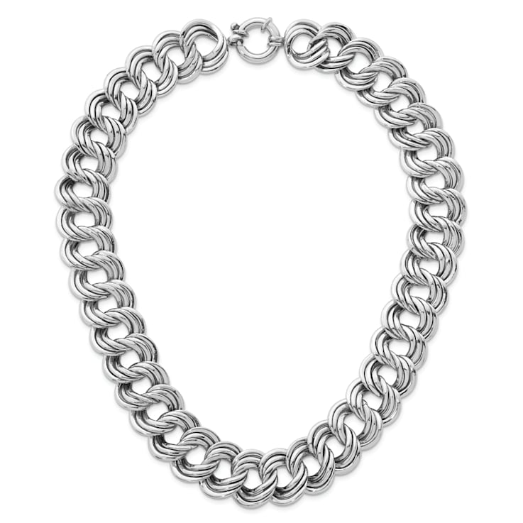 Rhodium Over Sterling Silver Polished 20mm Triple Circle Link Necklace