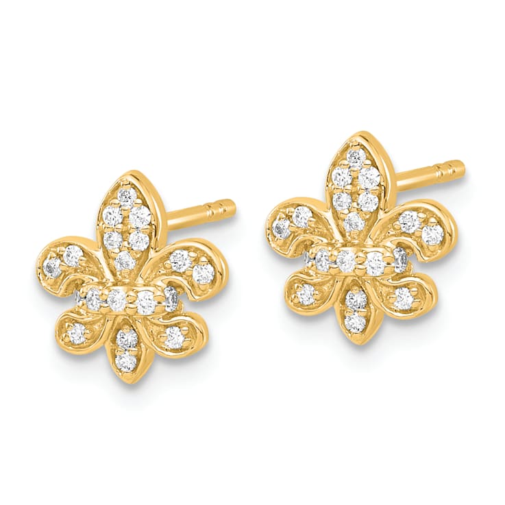 14k Yellow Gold and Rhodium Over 14k Yellow Gold Diamond 10mm Fleur de
Lis Stud Earrings