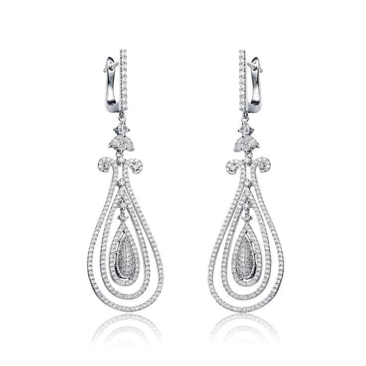 CZ Triple Outline Teardrop Drop Earrings In Sterling Silver