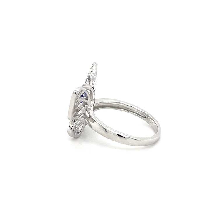 Tanzanite 9x4.5mm Marquise and White Zircon Rhodium Over Sterling Silver Ring