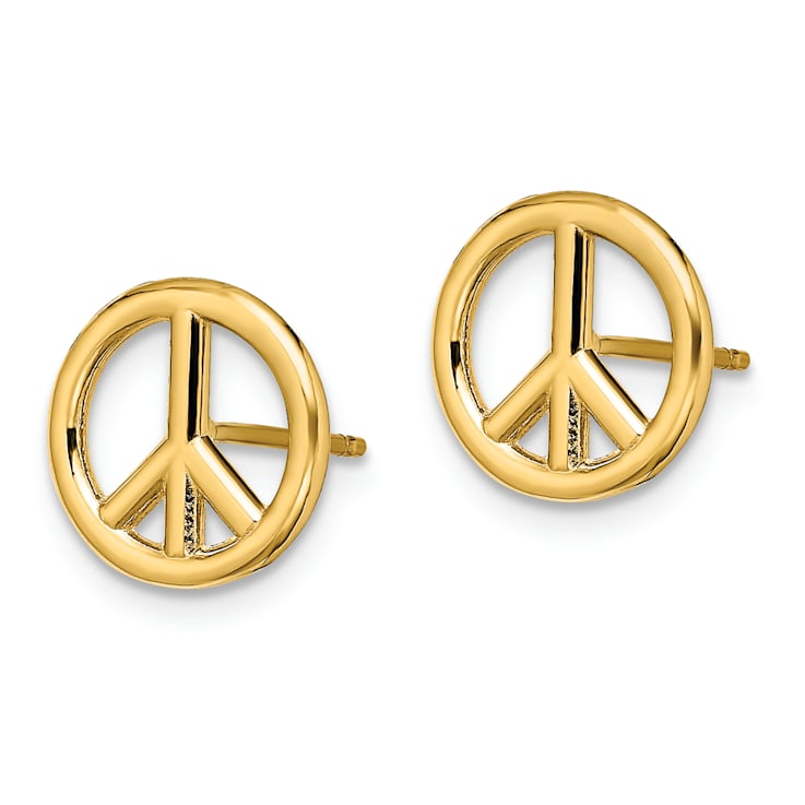 14k Yellow Gold 3D Polished 10.2mm Peace Symbol Stud Earrings