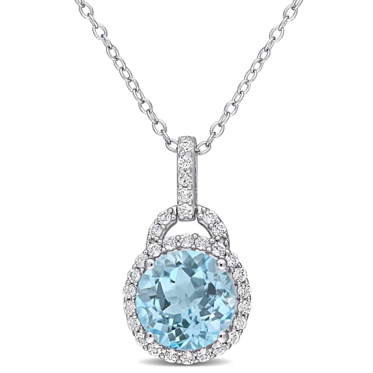 4ctw Sky Blue and White Topaz Pendant with Chain in Sterling Silver