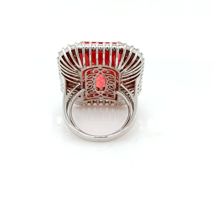 21.85 Cts Rhodochrosite and 3.07 Cts White Diamond Ring in 18K 2- Tone