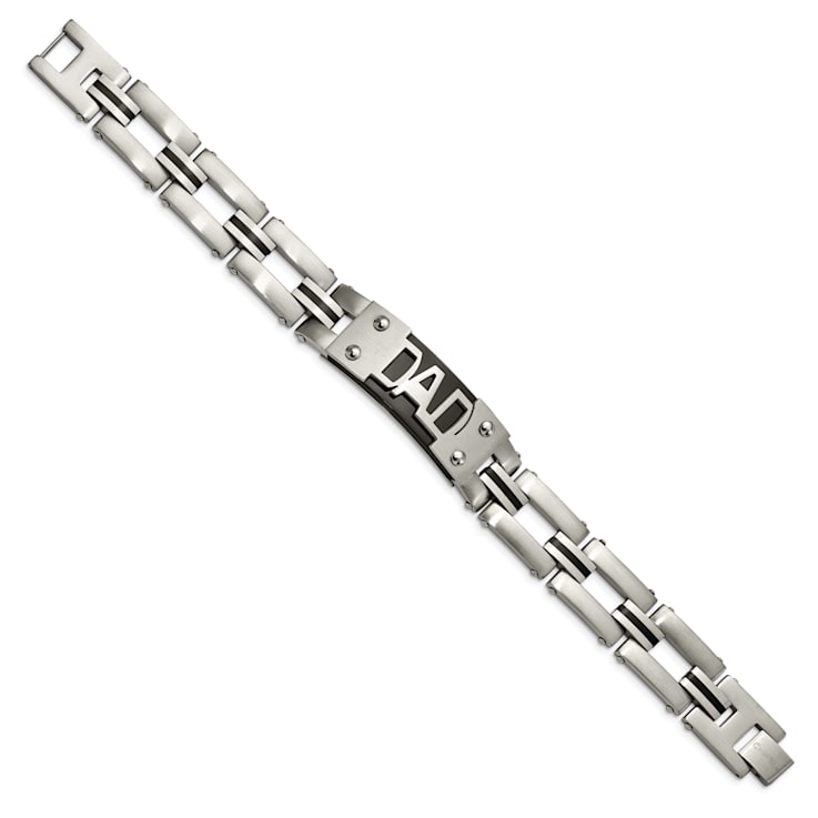 Stainless Steel Brushed and Polished Black IP-plated DAD 9-inch Bracelet