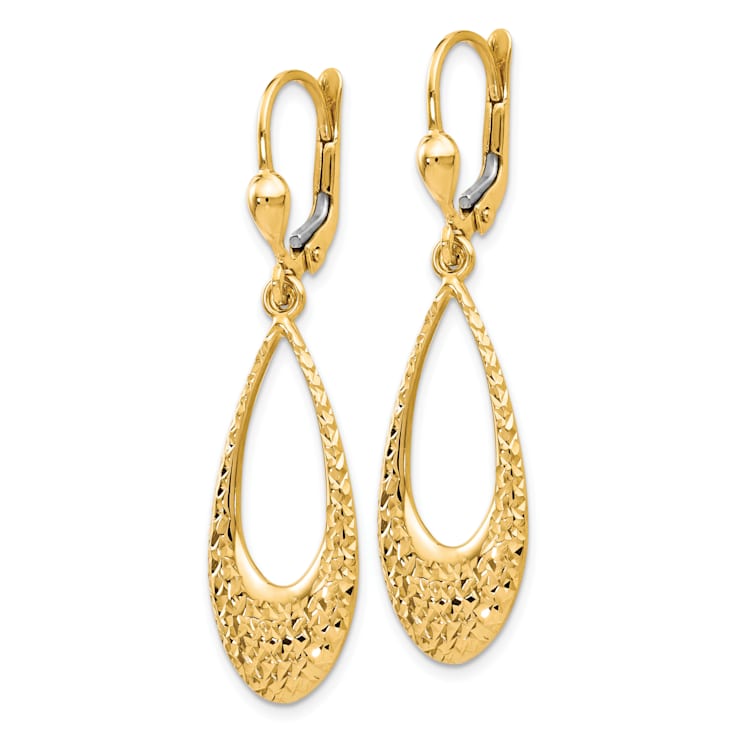 10k Yellow Gold Polished And Diamond-Cut Dangle Leverback Earrings