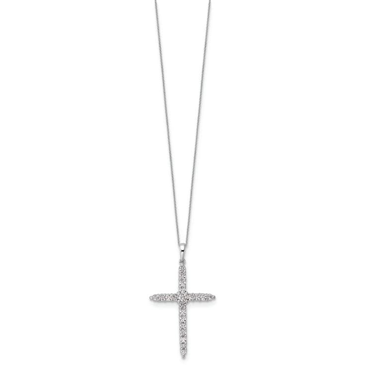 Rhodium Over 14K White Gold Polished Lab Grown Diamond VS/SI GH, Cross
Pendant with Chain Necklace