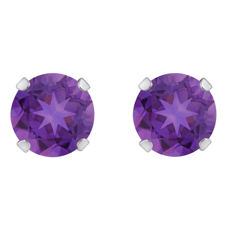 5mm Round Amethyst Rhodium Over 10k White Gold Stud Earrings