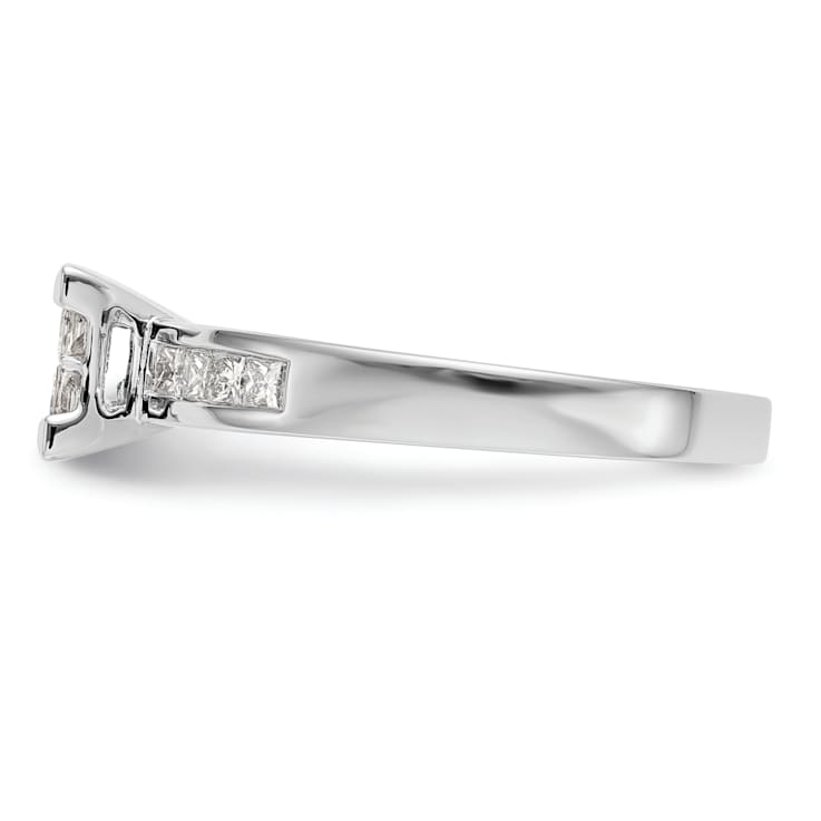 Rhodium Over 14K White Gold Diamond Cluster Engagement Ring 0.72ctw