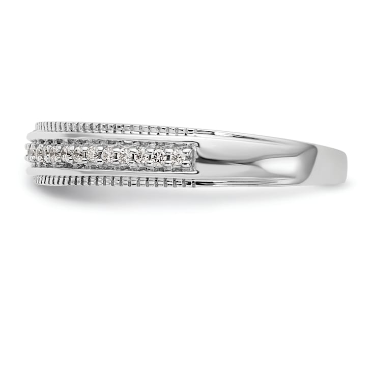 Rhodium Over 14K White Gold Diamond Trio Ladies Wedding Band 0.10ctw