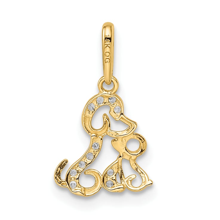 14K Two-tone Gold With White Rhodium Cubic Zirconia Dog and Puppy Pendant