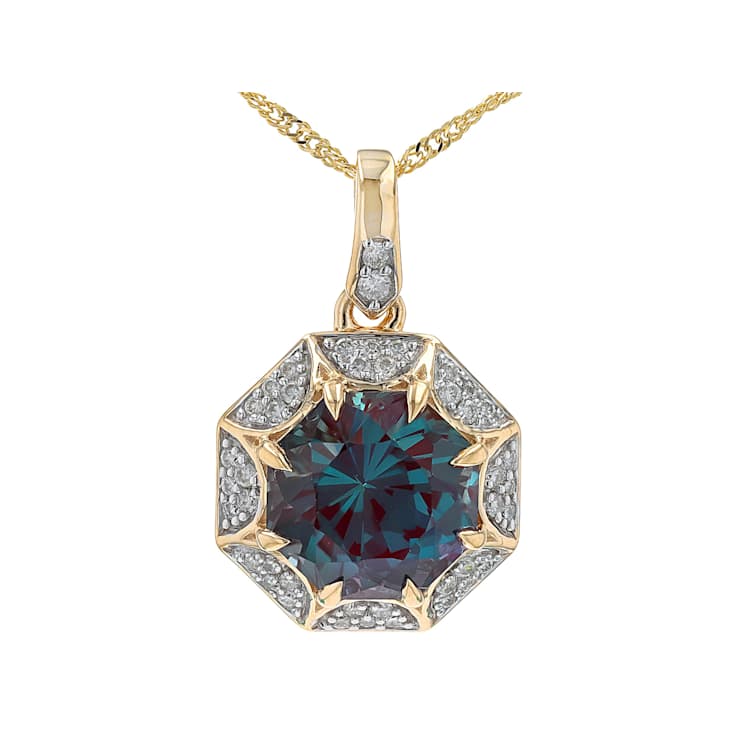 Lab-Created Alexandrite And White Diamond Vintage-Inspired Pendant In
Solid 10K Yellow Gold 3.18ctw