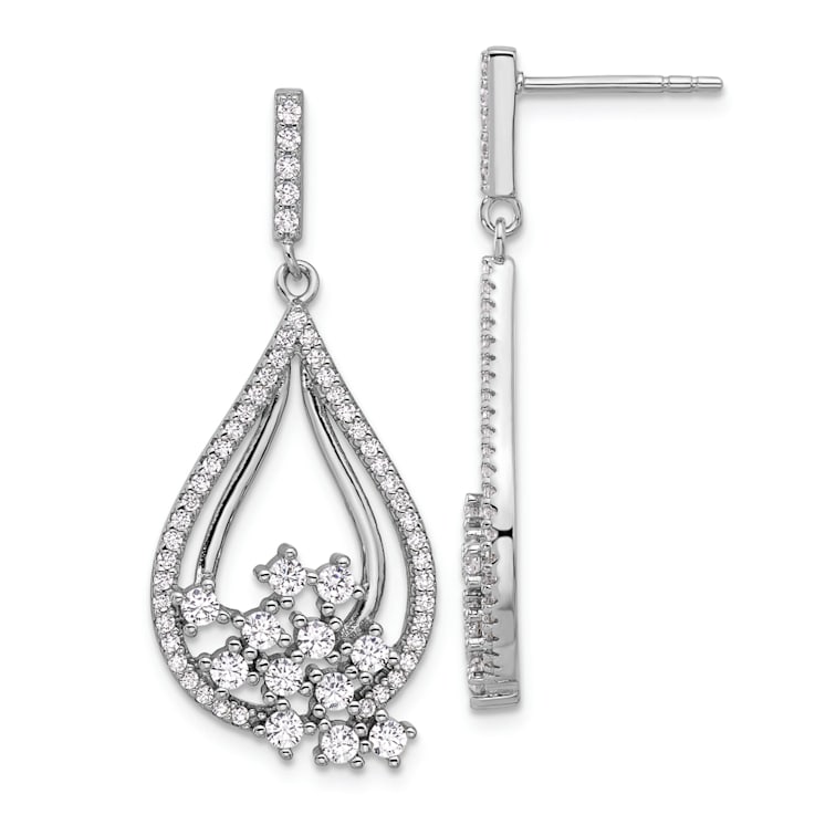 Rhodium Over Sterling Silver Cubic Zirconia Fancy Dangle Earrings