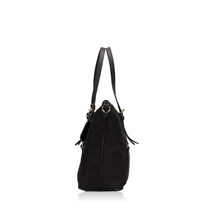 Prada Tessuto Nylon Saffiano Leather Black Top Zip Tote Bag