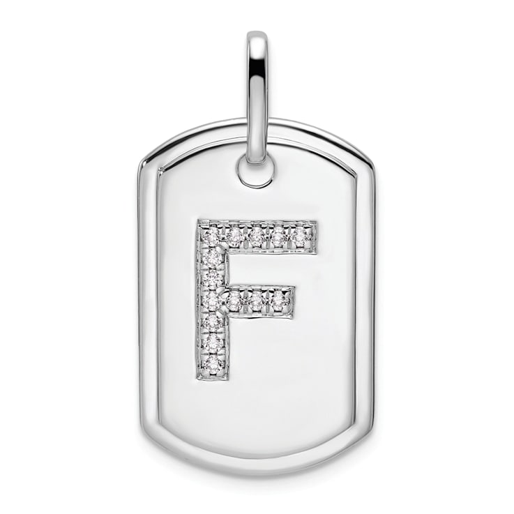 Rhodium Over 14k White Gold Diamond Initial F Dog Tag Charm
