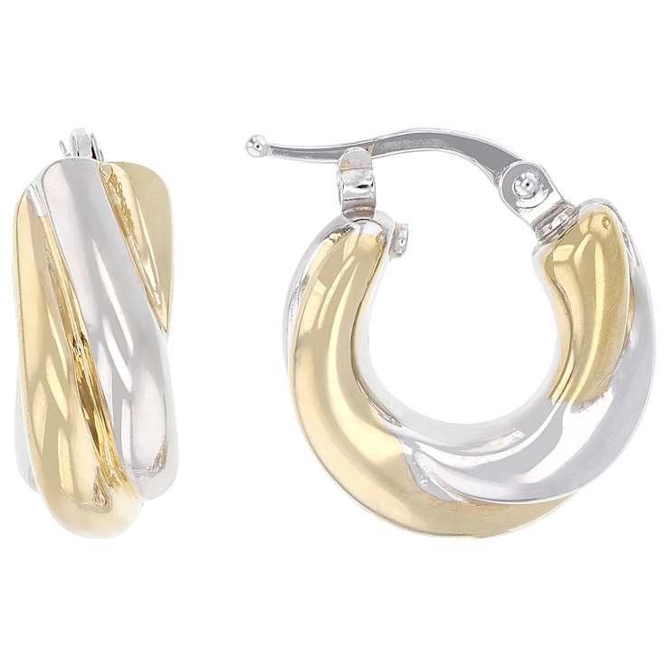 Two-Tone Twist Hoop Earrings In 14K Gold